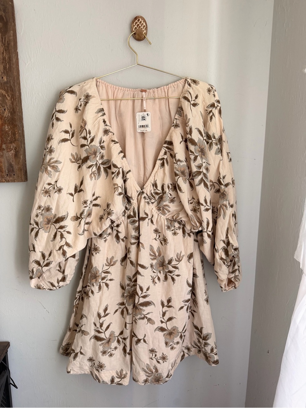 Free People Blush Cream Floral V-Neck Portia Dress
